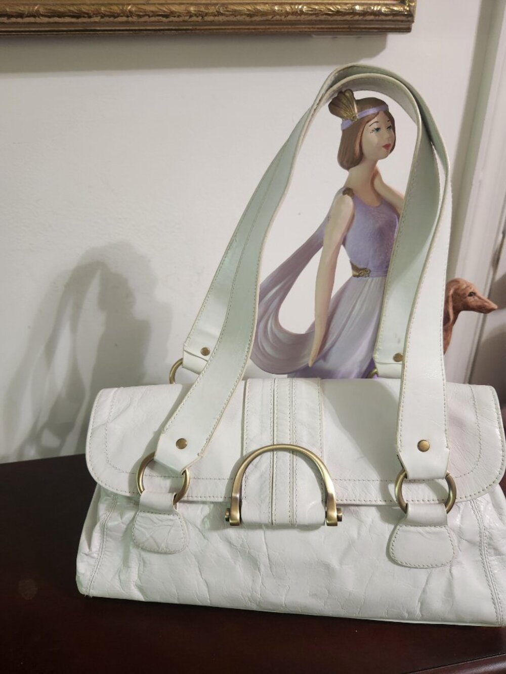APT. 9 tm. women Satchel/Handbag White Leather 2handles 2compartmans 13"x8"x3.5"
